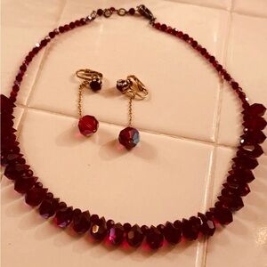 Glamorous Ruby Red Necklace and Earring Set